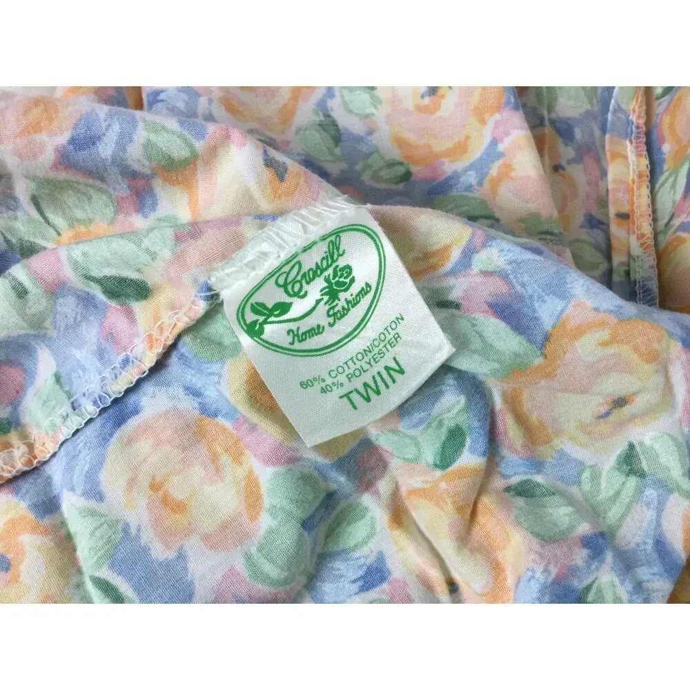 Vintage Discontinued Croscill Fiesta Twin Fitted and Flat Sheet Orange Flowers